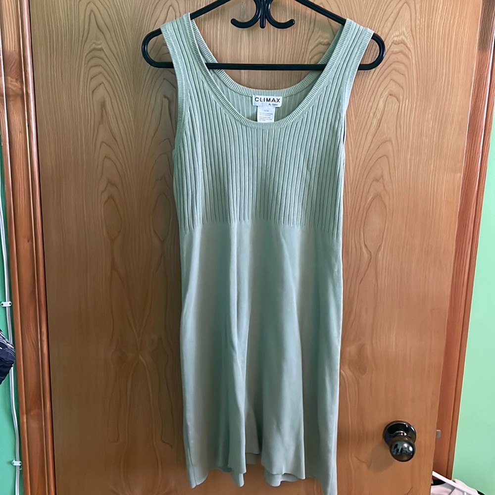Climax | sleeveless knit rib dress cotton blend sage green | size M - Picture 2 of 7